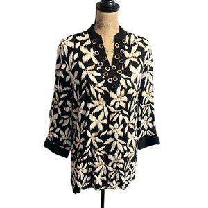 Sag Harbor Black and White Beaded Patterned Top